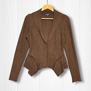 EUC Vivienne Tam Wool Blend Crop Ruffle Snap Front Jacket Womens 4 Brown